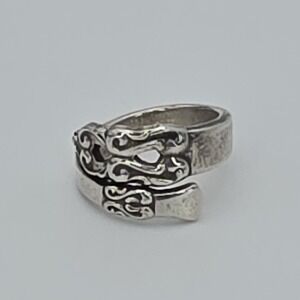 Antique 1847 ROGERS BROTHERS Spoon Wrap Ring 925 Sterling Silver Adjust. Size 6